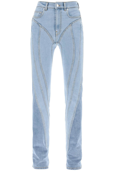 Mugler spiral two-tone skinny jeans-0
