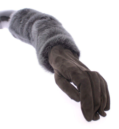 Dolce & Gabbana  Gray Mink Fur Lambskin Suede Leather Gloves #women, 7 | S, 7.5 | M, 8 | M, Brand_Dolce & Gabbana, Catch, Dolce & Gabbana, feed-agegroup-adult, feed-color-gray, feed-gender-female, feed-size-7 | S, feed-size-7.5 | M, feed-size-8 | M, Gender_Women, Gloves - Women - Accessories, Gray, Kogan at SEYMAYKA