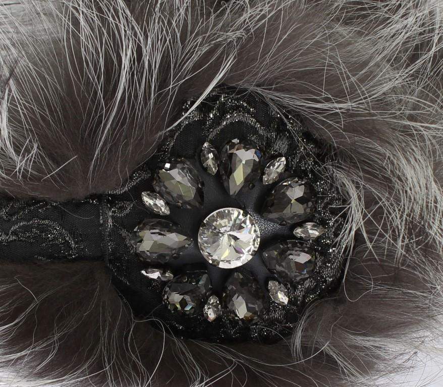 Dolce & Gabbana  Gray Fox Fur Crystal Ear Muffs #women, Brand_Dolce & Gabbana, Catch, Dolce & Gabbana, feed-agegroup-adult, feed-color-gray, feed-gender-female, feed-size-OS, Gender_Women, Gray, Hats - Women - Accessories, Kogan at SEYMAYKA