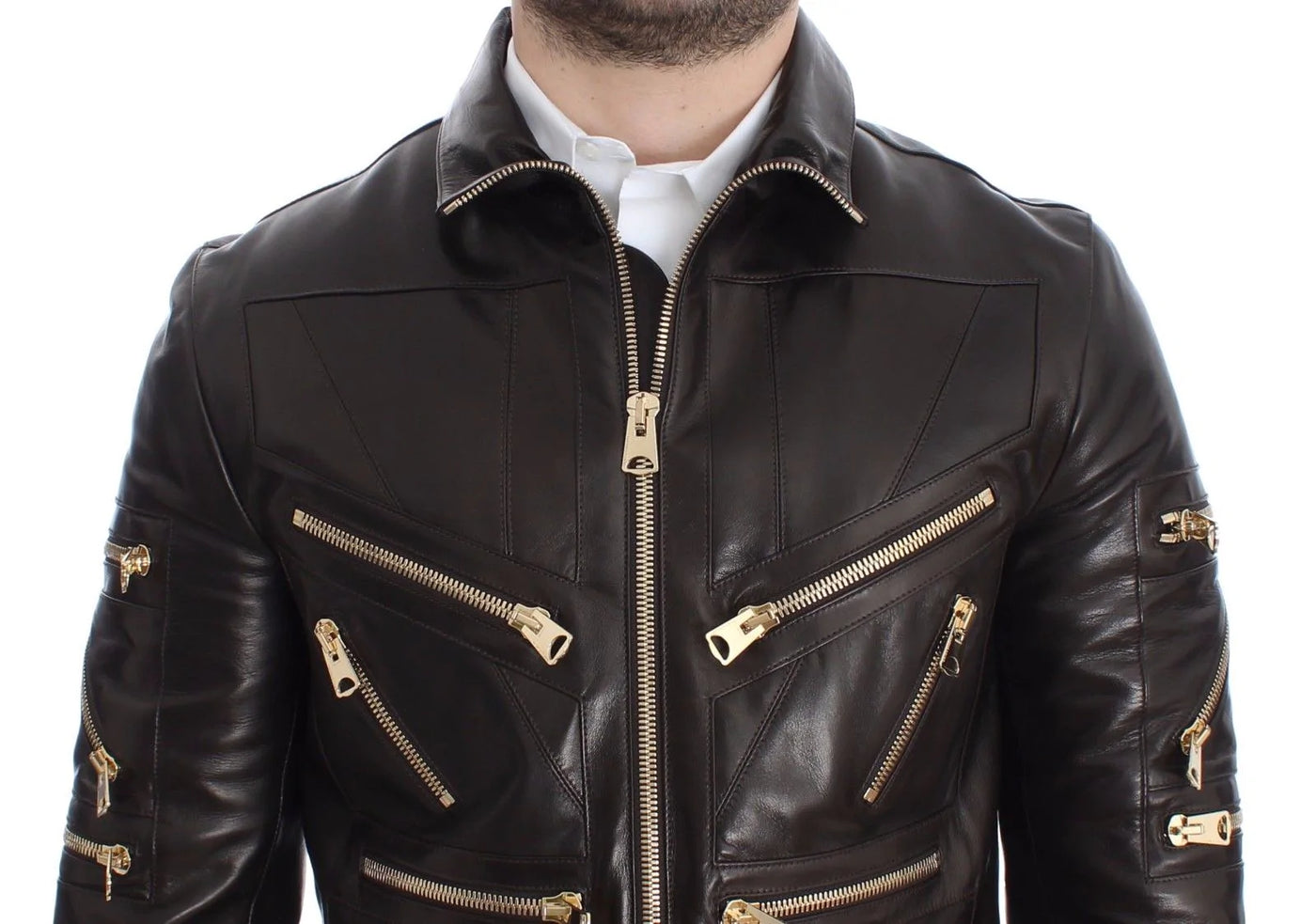 Dolce & Gabbana  Brown Lambskin Leather Zipper Jacket #men, Brand_Dolce & Gabbana, Brown, Catch, Dolce & Gabbana, feed-agegroup-adult, feed-color-brown, feed-gender-male, feed-size-IT44 | XS, feed-size-IT46 | S, feed-size-IT48 | M, Gender_Men, IT44 | XS, IT46 | S, IT48 | M, Jackets - Men - Clothing, Kogan, Men - New Arrivals at SEYMAYKA