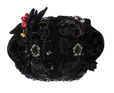 Dolce & Gabbana  Black Crystal Gold Cherries Brooch Hat #women, Black, Brand_Dolce & Gabbana, Catch, Dolce & Gabbana, feed-agegroup-adult, feed-color-black, feed-gender-female, feed-size-OS, Gender_Women, Hats - Women - Accessories, Kogan at SEYMAYKA