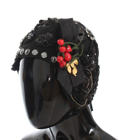 Dolce & Gabbana  Black Crystal Gold Cherries Brooch Hat #women, Black, Brand_Dolce & Gabbana, Catch, Dolce & Gabbana, feed-agegroup-adult, feed-color-black, feed-gender-female, feed-size-OS, Gender_Women, Hats - Women - Accessories, Kogan at SEYMAYKA