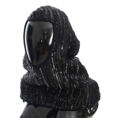 Dolce & Gabbana  Black Knitted Sequin Hood Scarf Hat #women, Black, Brand_Dolce & Gabbana, Catch, Dolce & Gabbana, feed-agegroup-adult, feed-color-black, feed-gender-female, feed-size-OS, Gender_Women, Hats - Women - Accessories, Kogan, Scarves - Women - Accessories at SEYMAYKA