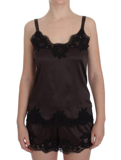 Dolce & Gabbana Brown Silk Stretch Lace Lingerie Top Brown, Dolce & Gabbana, feed-agegroup-adult, feed-color-Brown, feed-gender-female, IT1 | XS, Tops & T-Shirts - Women - Clothing, Underwear - Women - Clothing at SEYMAYKA