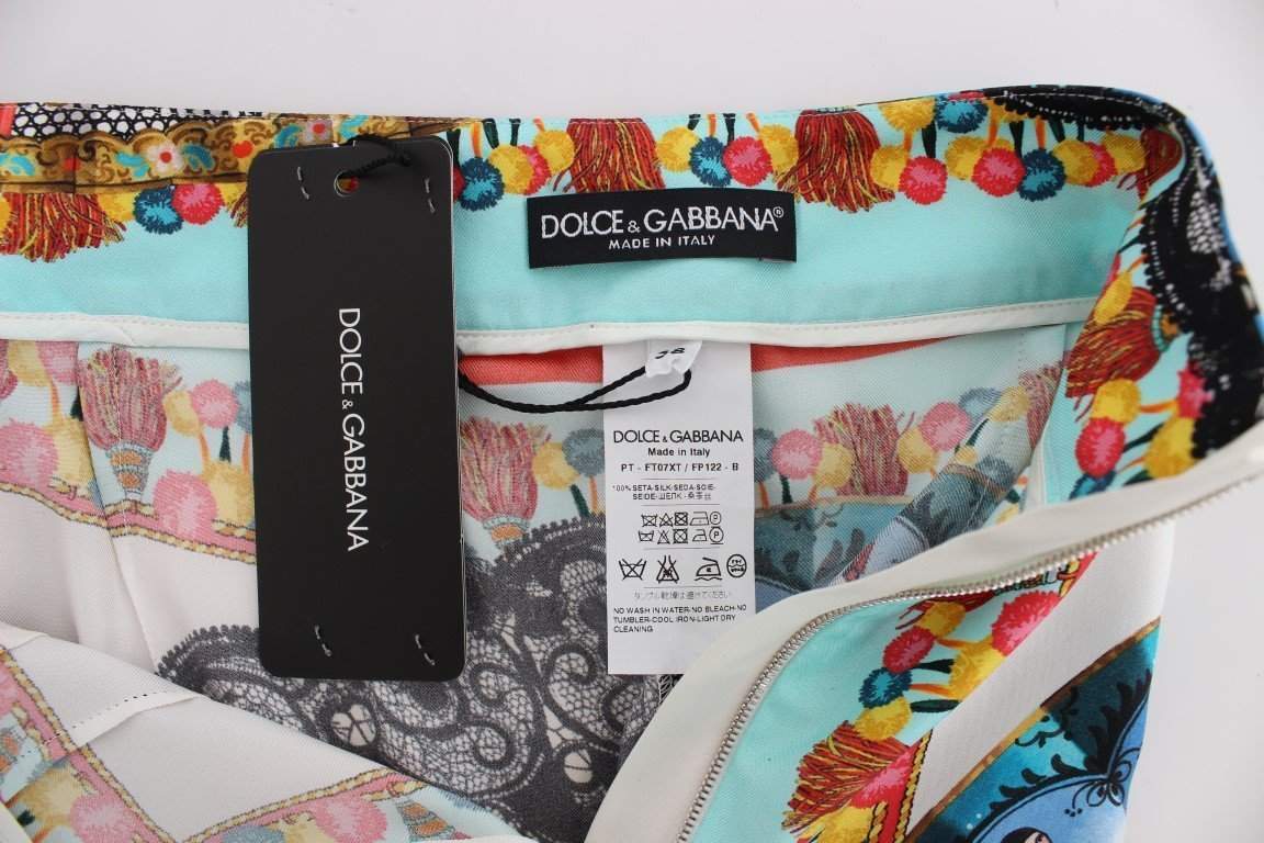 Dolce & Gabbana  Multicolor Majolica Sicily Silk Pants #women, Brand_Dolce & Gabbana, Catch, Dolce & Gabbana, feed-agegroup-adult, feed-color-multicolor, feed-gender-female, feed-size-IT38|XS, Gender_Women, IT38|XS, Jeans & Pants - Women - Clothing, Kogan, Multicolor at SEYMAYKA