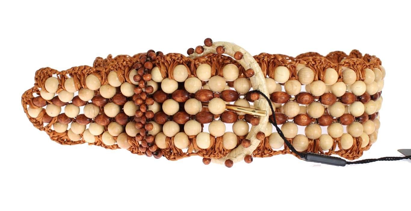 Dolce & Gabbana  Brown Raffia Wood Beaded Wide Waist Belt #women, 65 cm / 26 Inches, Belts - Women - Accessories, Brand_Dolce & Gabbana, Brown, Catch, Dolce & Gabbana, feed-agegroup-adult, feed-color-brown, feed-gender-female, feed-size- 26 Inches, Gender_Women, Kogan at SEYMAYKA
