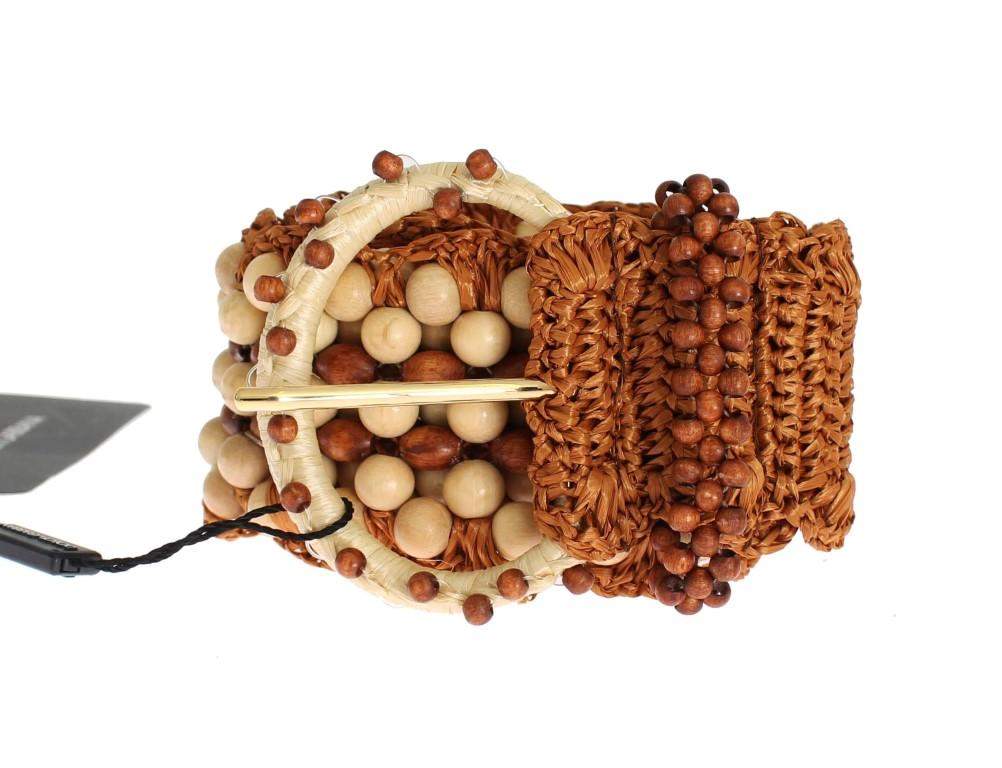 Dolce & Gabbana  Brown Raffia Wood Beaded Wide Waist Belt #women, 65 cm / 26 Inches, Belts - Women - Accessories, Brand_Dolce & Gabbana, Brown, Catch, Dolce & Gabbana, feed-agegroup-adult, feed-color-brown, feed-gender-female, feed-size- 26 Inches, Gender_Women, Kogan at SEYMAYKA