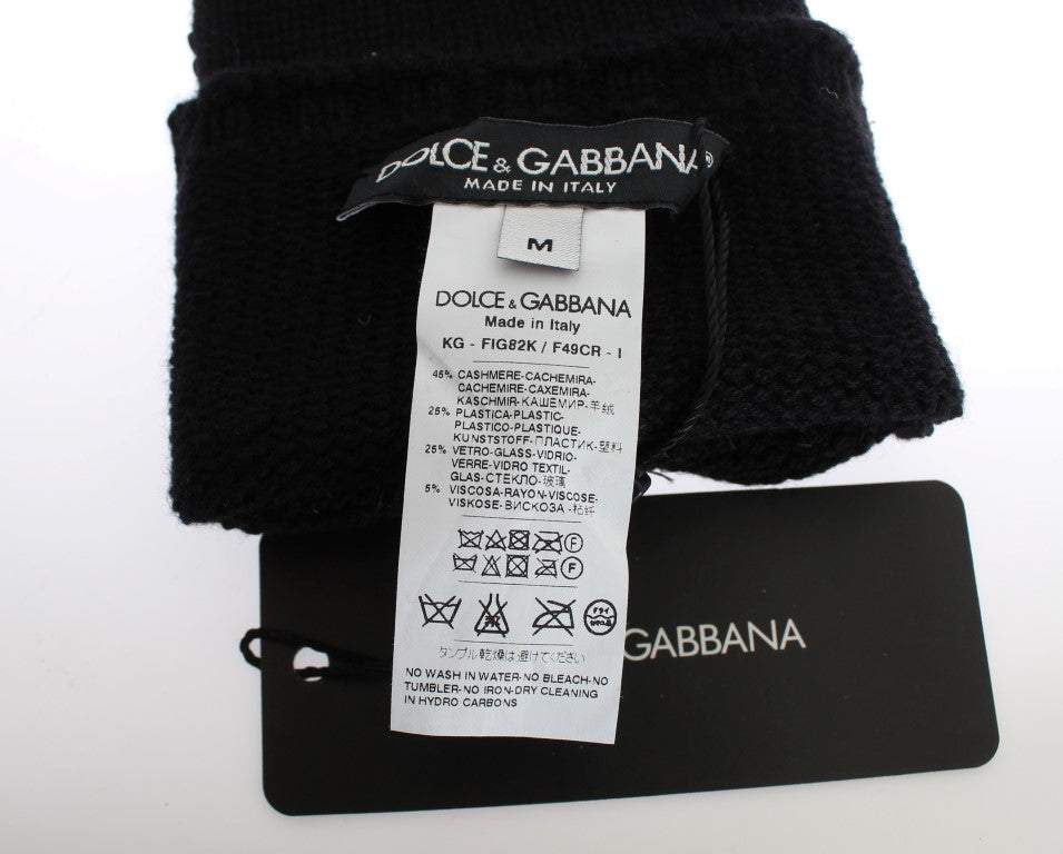 Dolce & Gabbana Black Cashmere Sequined Finger Less Gloves Black, Dolce & Gabbana, feed-agegroup-adult, feed-color-Black, feed-gender-female, Gloves - Women - Accessories, L at SEYMAYKA