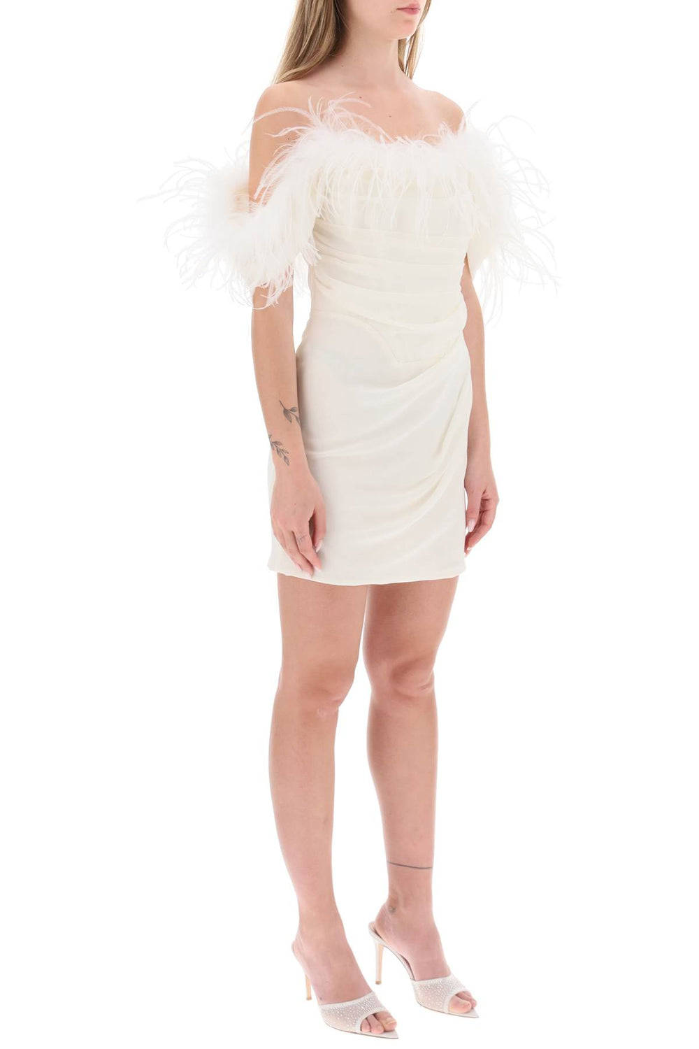 Giuseppe di morabito mini dress in poly georgette with feathers-1