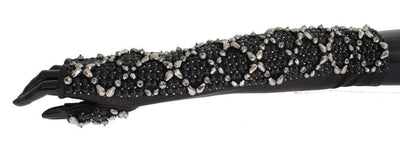 Dolce & Gabbana  Black Leather Crystal Beaded Finger Free Gloves #women, 7|S, Black, Brand_Dolce & Gabbana, Catch, Dolce & Gabbana, feed-agegroup-adult, feed-color-black, feed-gender-female, feed-size-7|S, Gender_Women, Gloves - Women - Accessories, Kogan at SEYMAYKA