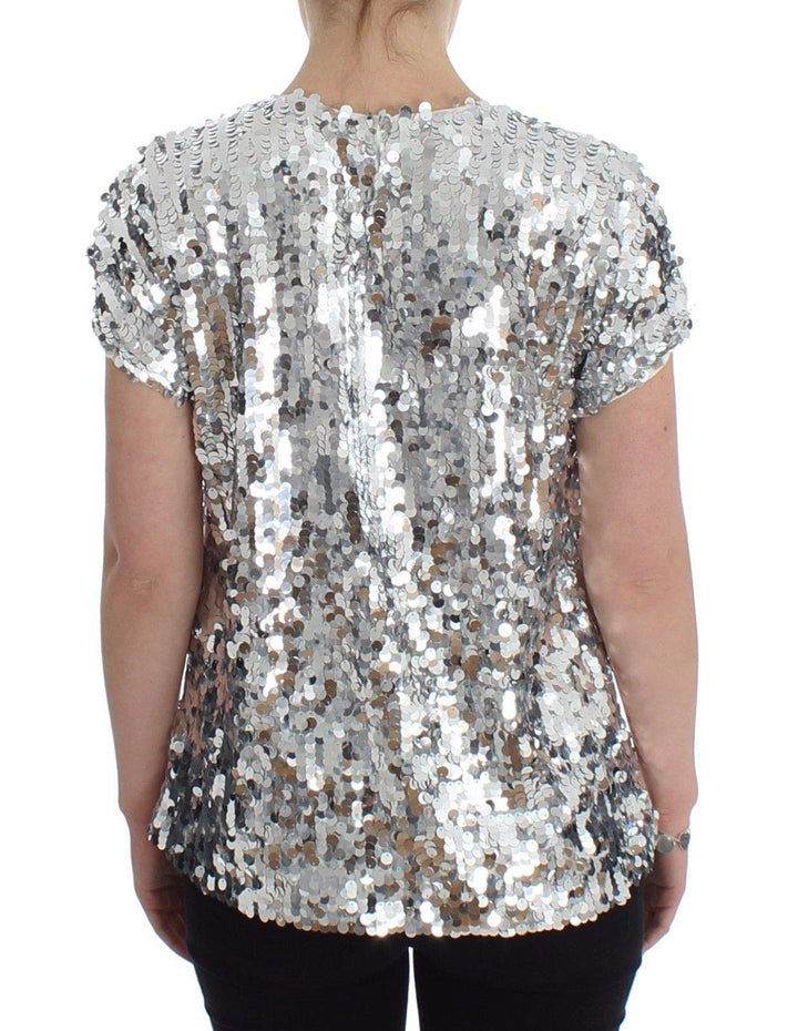 Dolce & Gabbana  Silver Sequined Crewneck Blouse T-shirt Top #women, Brand_Dolce & Gabbana, Catch, Dolce & Gabbana, feed-agegroup-adult, feed-color-silver, feed-gender-female, feed-size-IT40, feed-size-IT42, feed-size-IT44, Gender_Women, IT40, IT42, IT44, Kogan, Silver, Tops & T-Shirts - Women - Clothing at SEYMAYKA