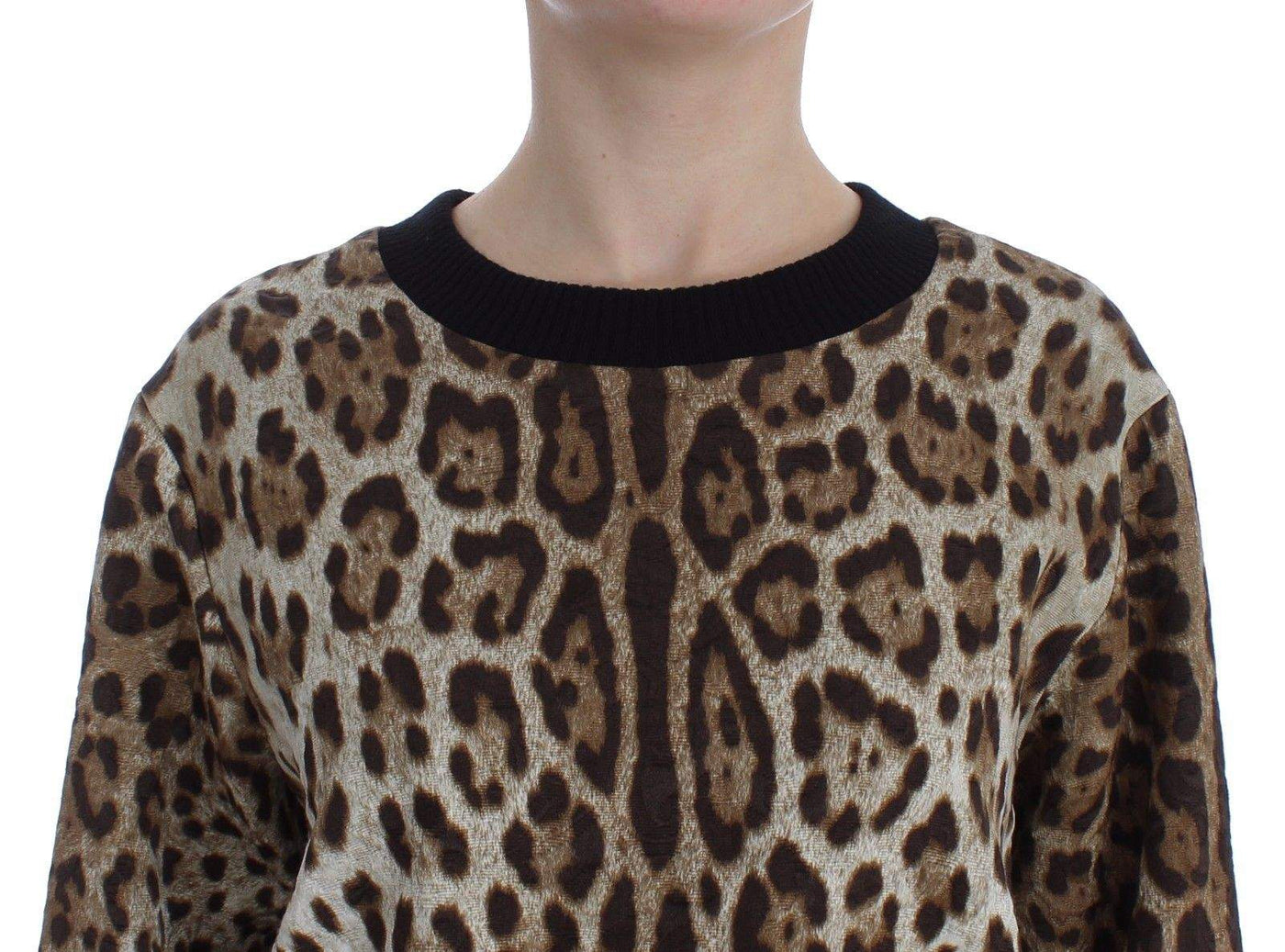 Dolce & Gabbana  Leopard Print Crewneck Short Sweater #women, Brand_Dolce & Gabbana, Brown, Catch, Dolce & Gabbana, feed-agegroup-adult, feed-color-brown, feed-gender-female, feed-size-IT44|L, Gender_Women, IT44|L, Kogan, Sweaters - Women - Clothing at SEYMAYKA