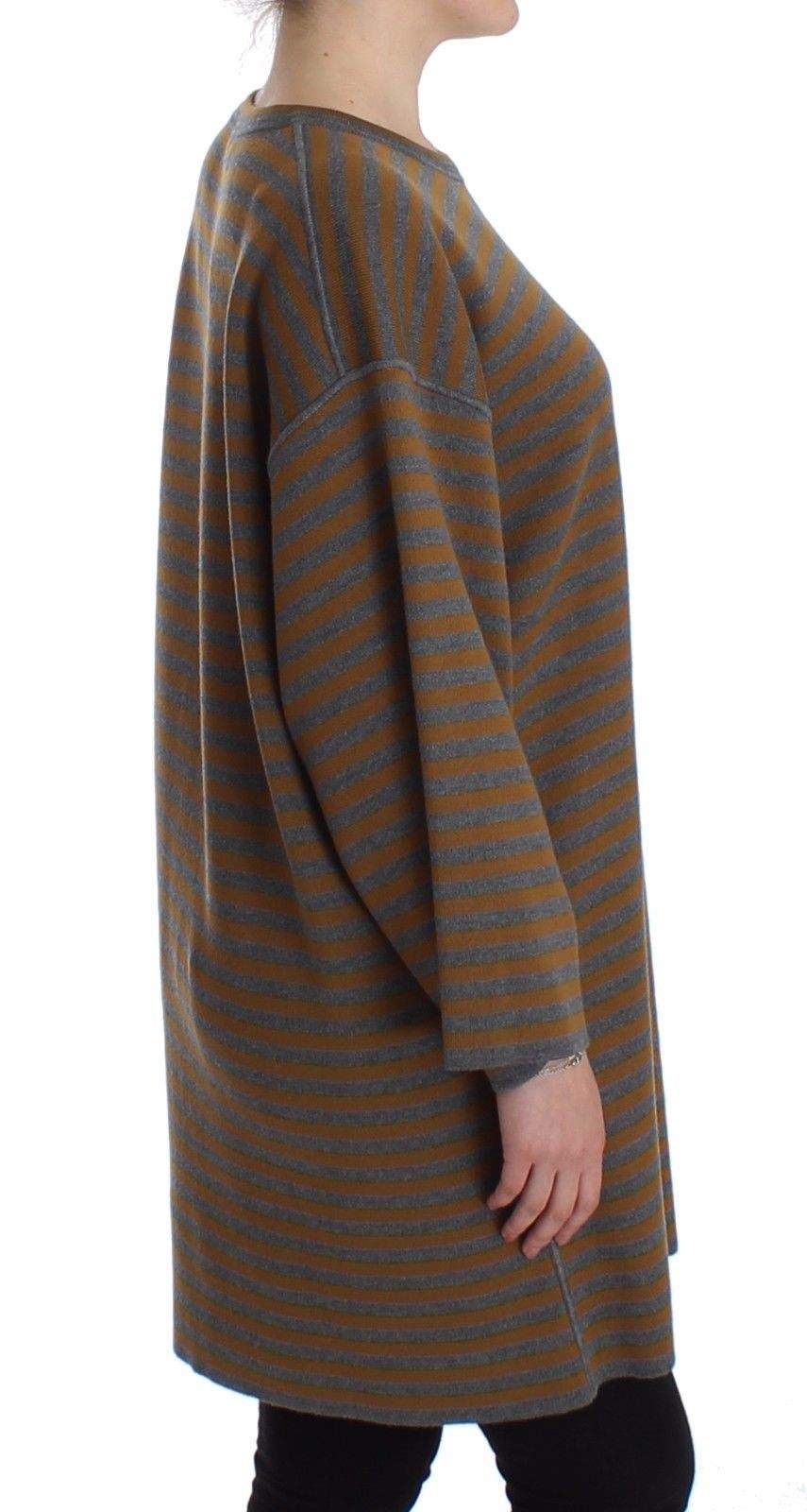 Dolce & Gabbana  Oversized Gray Yellow Striped Sweater Top #women, Brand_Dolce & Gabbana, Catch, Dolce & Gabbana, feed-agegroup-adult, feed-color-gray, feed-gender-female, feed-size-IT40| L, Gender_Women, Gray, IT40| L, Kogan, Sweaters - Women - Clothing at SEYMAYKA