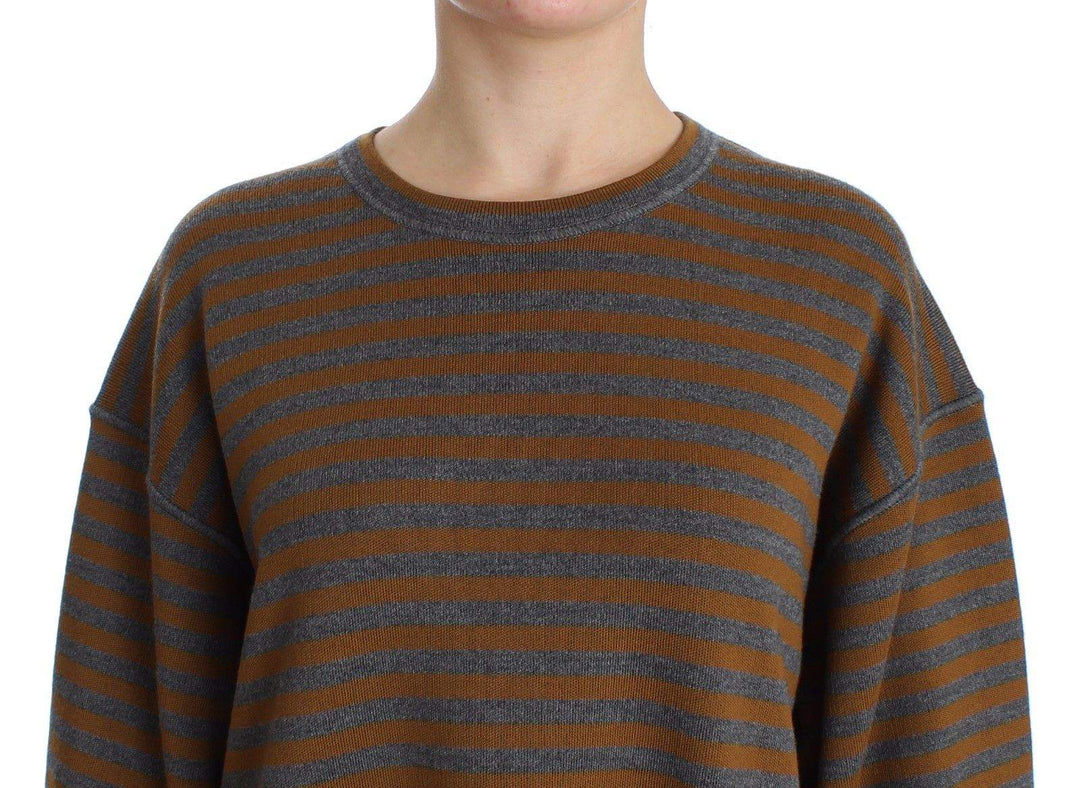 Dolce & Gabbana  Oversized Gray Yellow Striped Sweater Top #women, Brand_Dolce & Gabbana, Catch, Dolce & Gabbana, feed-agegroup-adult, feed-color-gray, feed-gender-female, feed-size-IT40| L, Gender_Women, Gray, IT40| L, Kogan, Sweaters - Women - Clothing at SEYMAYKA