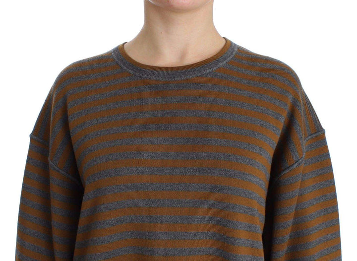 Dolce & Gabbana  Oversized Gray Yellow Striped Sweater Top #women, Brand_Dolce & Gabbana, Catch, Dolce & Gabbana, feed-agegroup-adult, feed-color-gray, feed-gender-female, feed-size-IT40| L, Gender_Women, Gray, IT40| L, Kogan, Sweaters - Women - Clothing at SEYMAYKA