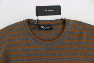 Dolce & Gabbana  Oversized Gray Yellow Striped Sweater Top #women, Brand_Dolce & Gabbana, Catch, Dolce & Gabbana, feed-agegroup-adult, feed-color-gray, feed-gender-female, feed-size-IT40| L, Gender_Women, Gray, IT40| L, Kogan, Sweaters - Women - Clothing at SEYMAYKA