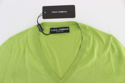 Dolce & Gabbana  Green Wool V-neck Pullover Sweater Top #women, Brand_Dolce & Gabbana, Catch, Dolce & Gabbana, feed-agegroup-adult, feed-color-green, feed-gender-female, feed-size-IT36 | XS, feed-size-IT38 | S, Gender_Women, Green, IT36 | XS, IT38 | S, Kogan, Sweaters - Women - Clothing at SEYMAYKA