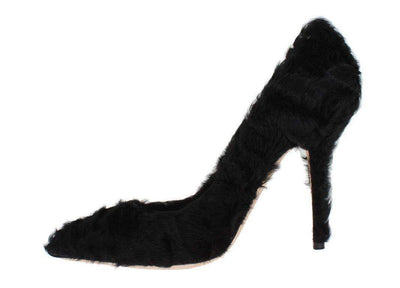 Dolce & Gabbana  Black Xiangao Lamb Fur Leather Pumps #women, Black, Brand_Dolce & Gabbana, Catch, Dolce & Gabbana, EU40/US9.5, feed-agegroup-adult, feed-color-black, feed-gender-female, feed-size-US9.5, Gender_Women, Kogan, Pumps - Women - Shoes at SEYMAYKA