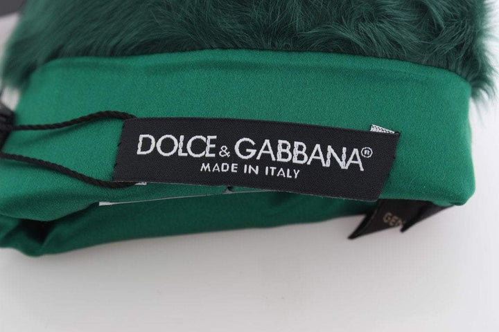Dolce & Gabbana  Green Leather Xiangao Fur Elbow Gloves #women, 8|M, Accessories - New Arrivals, Brand_Dolce & Gabbana, Catch, Dolce & Gabbana, feed-agegroup-adult, feed-color-green, feed-gender-female, feed-size-8|M, Gender_Women, Gloves - Women - Accessories, Green, Kogan at SEYMAYKA