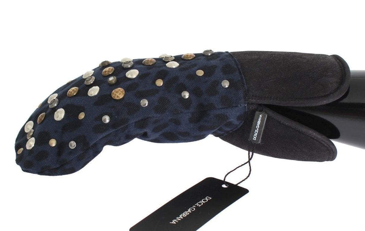 Dolce & Gabbana  Gray Wool Shearling Studded Blue Leopard Gloves #men, 9|M, Accessories - New Arrivals, Brand_Dolce & Gabbana, Catch, Dolce & Gabbana, feed-agegroup-adult, feed-color-gray, feed-gender-male, feed-size-9|M, Gender_Men, Gloves - Men - Accessories, Gray, Kogan at SEYMAYKA