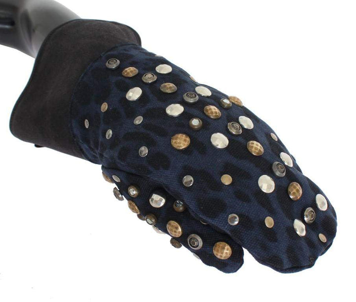 Dolce & Gabbana  Gray Wool Shearling Studded Blue Leopard Gloves #men, 9|M, Accessories - New Arrivals, Brand_Dolce & Gabbana, Catch, Dolce & Gabbana, feed-agegroup-adult, feed-color-gray, feed-gender-male, feed-size-9|M, Gender_Men, Gloves - Men - Accessories, Gray, Kogan at SEYMAYKA