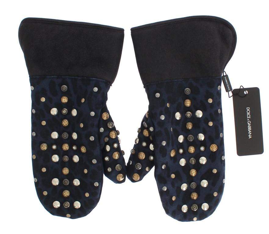 Dolce & Gabbana  Gray Wool Shearling Studded Blue Leopard Gloves #men, 9|M, Accessories - New Arrivals, Brand_Dolce & Gabbana, Catch, Dolce & Gabbana, feed-agegroup-adult, feed-color-gray, feed-gender-male, feed-size-9|M, Gender_Men, Gloves - Men - Accessories, Gray, Kogan at SEYMAYKA