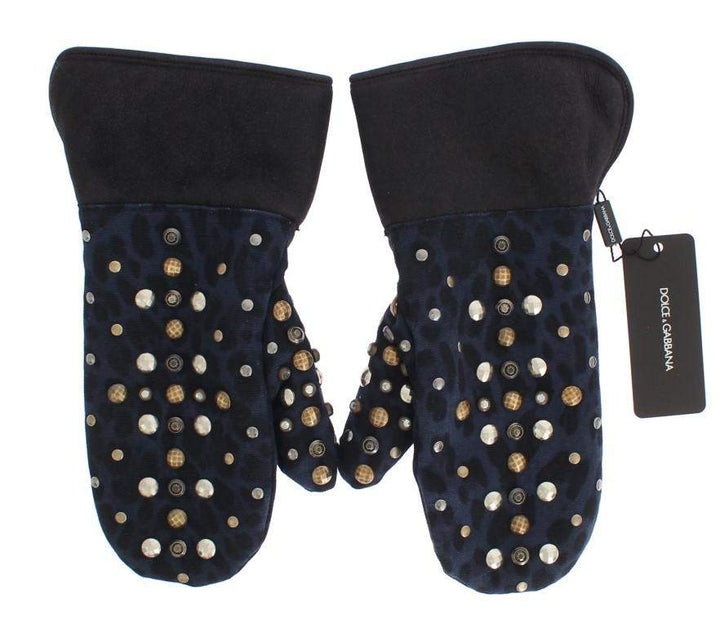 Dolce & Gabbana  Gray Wool Shearling Studded Blue Leopard Gloves #men, 9|M, Accessories - New Arrivals, Brand_Dolce & Gabbana, Catch, Dolce & Gabbana, feed-agegroup-adult, feed-color-gray, feed-gender-male, feed-size-9|M, Gender_Men, Gloves - Men - Accessories, Gray, Kogan at SEYMAYKA