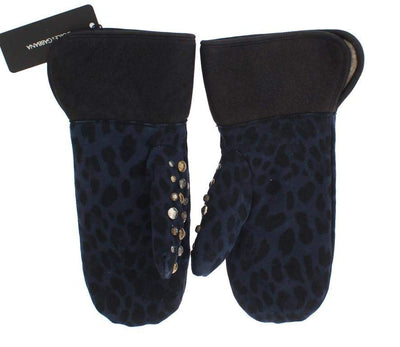 Dolce & Gabbana  Gray Wool Shearling Studded Blue Leopard Gloves #men, 9|M, Accessories - New Arrivals, Brand_Dolce & Gabbana, Catch, Dolce & Gabbana, feed-agegroup-adult, feed-color-gray, feed-gender-male, feed-size-9|M, Gender_Men, Gloves - Men - Accessories, Gray, Kogan at SEYMAYKA