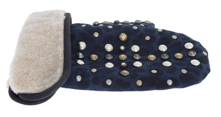 Dolce & Gabbana  Gray Wool Shearling Studded Blue Leopard Gloves #men, 9|M, Accessories - New Arrivals, Brand_Dolce & Gabbana, Catch, Dolce & Gabbana, feed-agegroup-adult, feed-color-gray, feed-gender-male, feed-size-9|M, Gender_Men, Gloves - Men - Accessories, Gray, Kogan at SEYMAYKA