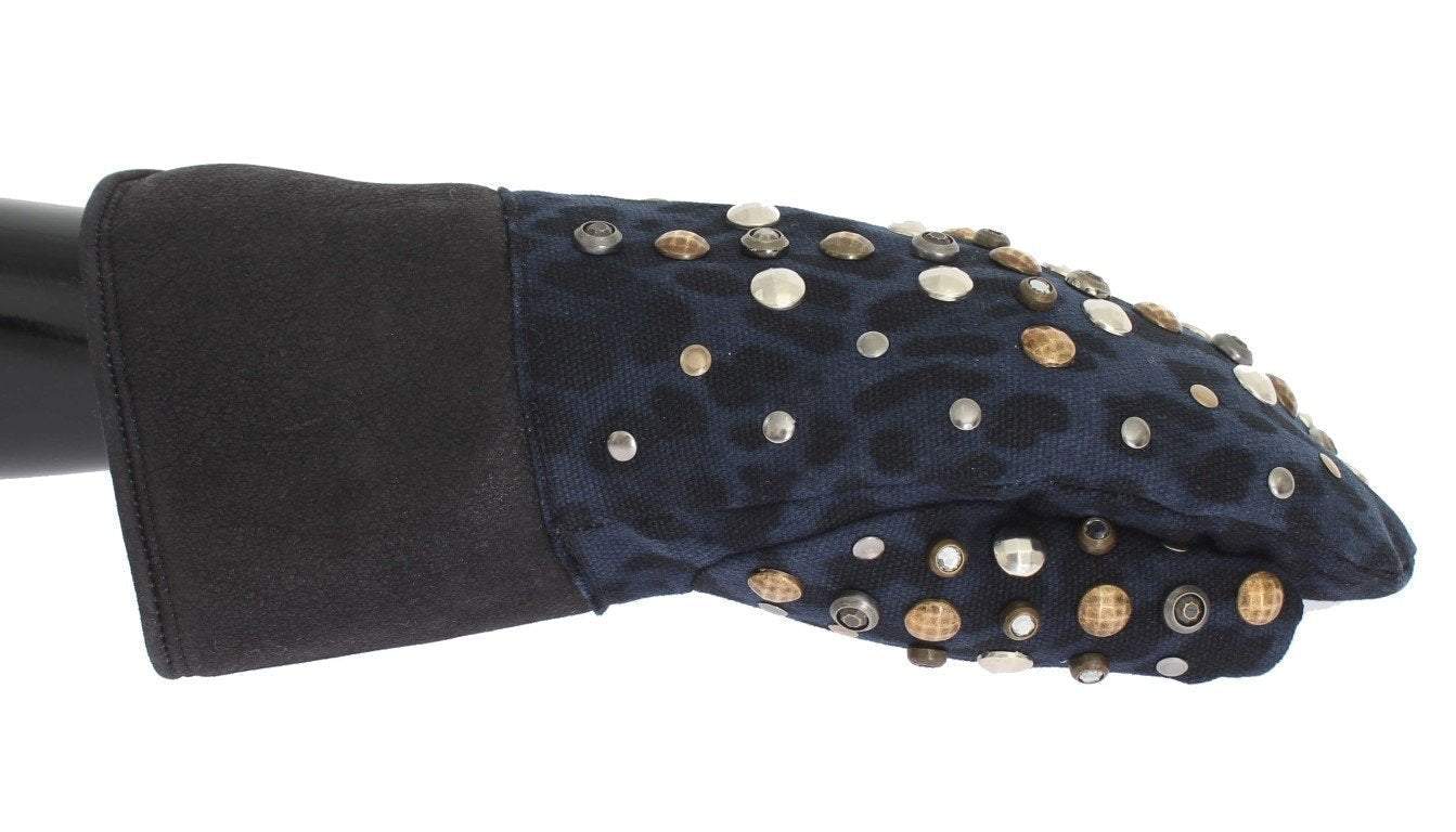 Dolce & Gabbana  Gray Wool Shearling Studded Blue Leopard Gloves #men, 9|M, Accessories - New Arrivals, Brand_Dolce & Gabbana, Catch, Dolce & Gabbana, feed-agegroup-adult, feed-color-gray, feed-gender-male, feed-size-9|M, Gender_Men, Gloves - Men - Accessories, Gray, Kogan at SEYMAYKA