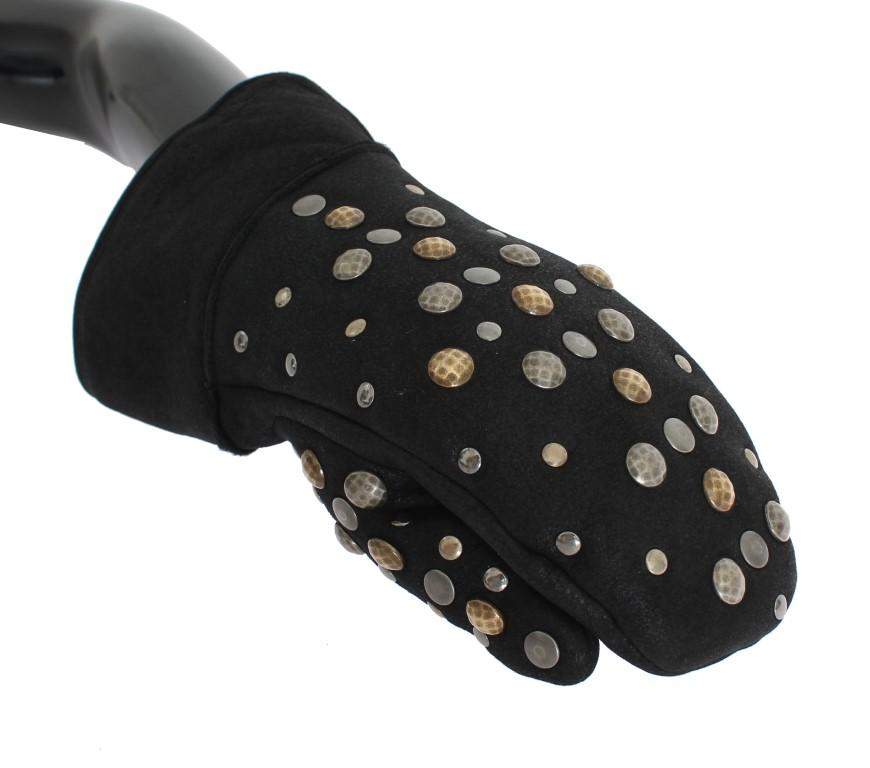 Dolce & Gabbana  Gray Wool Shearling Studded Gloves #men, 9|M, Accessories - New Arrivals, Brand_Dolce & Gabbana, Catch, Dolce & Gabbana, feed-agegroup-adult, feed-color-gray, feed-gender-male, feed-size-9|M, Gender_Men, Gloves - Men - Accessories, Gray, Kogan at SEYMAYKA