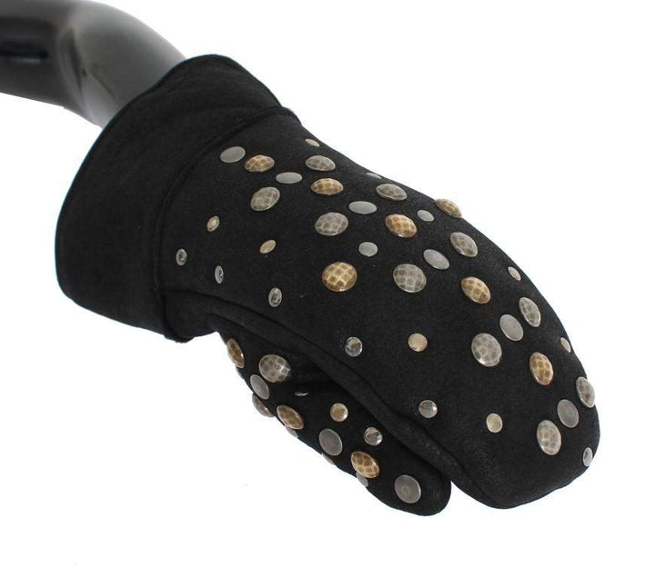 Dolce & Gabbana  Gray Wool Shearling Studded Gloves #men, 9|M, Accessories - New Arrivals, Brand_Dolce & Gabbana, Catch, Dolce & Gabbana, feed-agegroup-adult, feed-color-gray, feed-gender-male, feed-size-9|M, Gender_Men, Gloves - Men - Accessories, Gray, Kogan at SEYMAYKA
