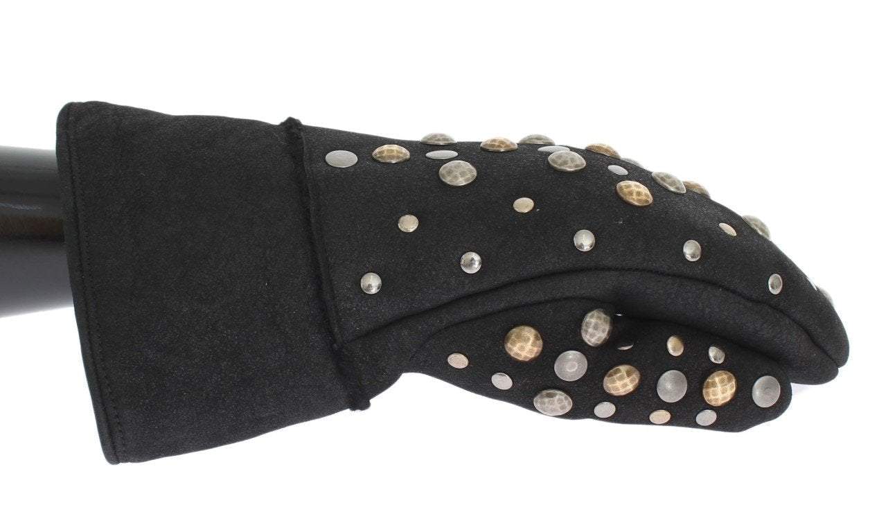 Dolce & Gabbana  Gray Wool Shearling Studded Gloves #men, 9|M, Accessories - New Arrivals, Brand_Dolce & Gabbana, Catch, Dolce & Gabbana, feed-agegroup-adult, feed-color-gray, feed-gender-male, feed-size-9|M, Gender_Men, Gloves - Men - Accessories, Gray, Kogan at SEYMAYKA