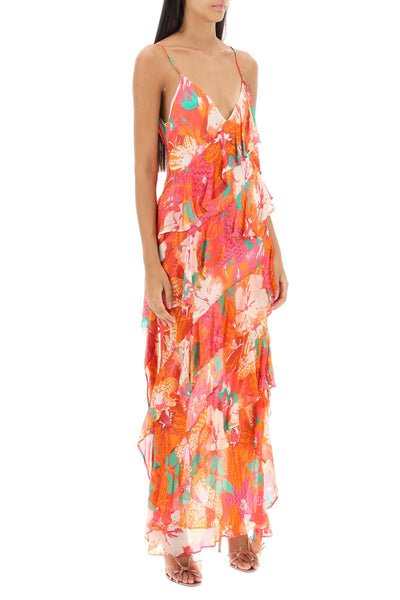 Msgm maxi frilled dress with tropical motif-1