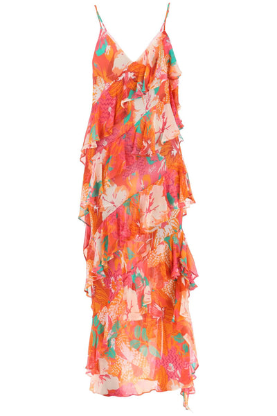 Msgm maxi frilled dress with tropical motif-0