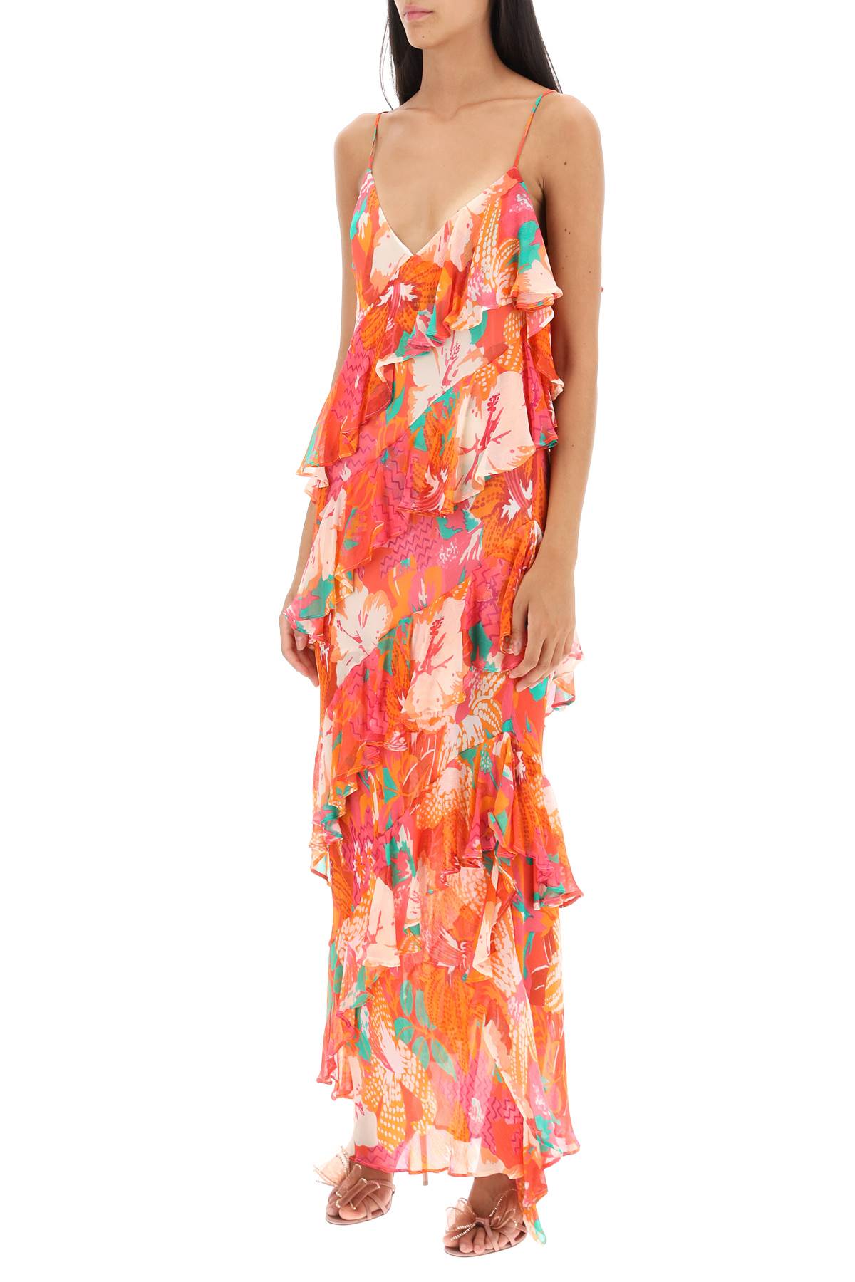 Msgm maxi frilled dress with tropical motif-3