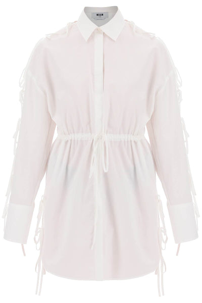 Msgm mini shirt dress with cut-outs and bows-0
