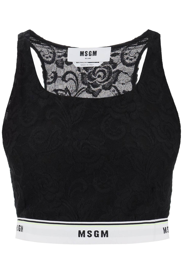 Msgm sports bra in lace with logoed band-0