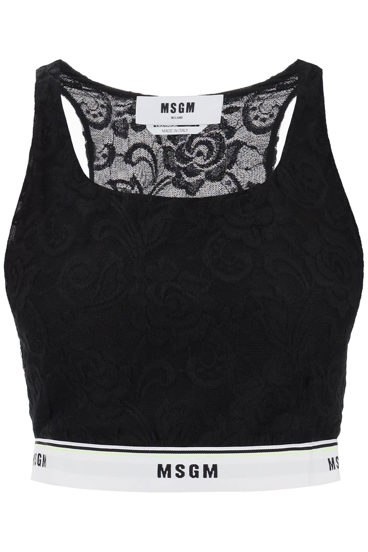 Msgm sports bra in lace with logoed band-0