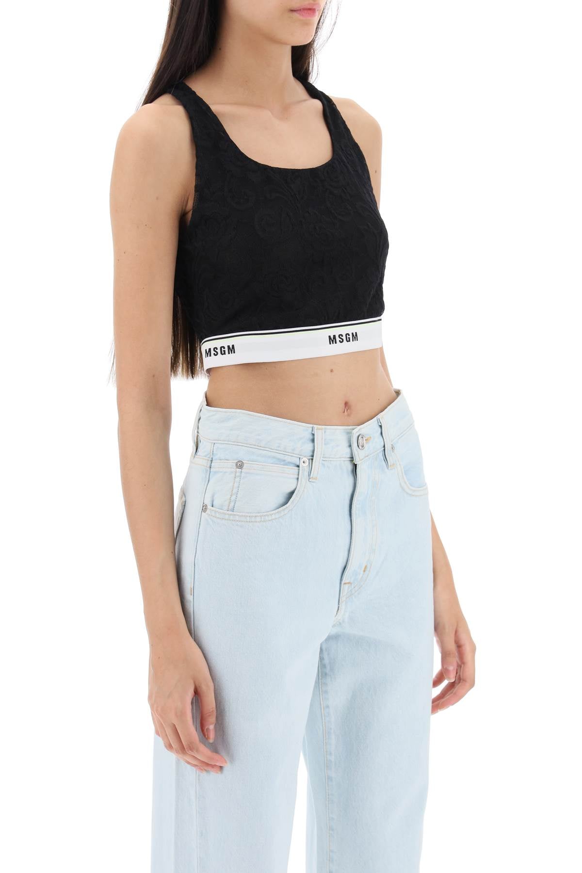 Msgm sports bra in lace with logoed band-1