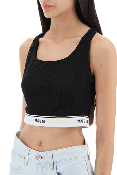 Msgm sports bra in lace with logoed band-3