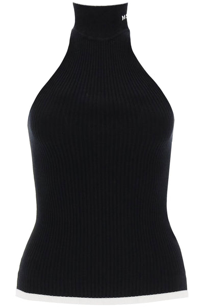 Msgm ribbed tank top with halterneck-0