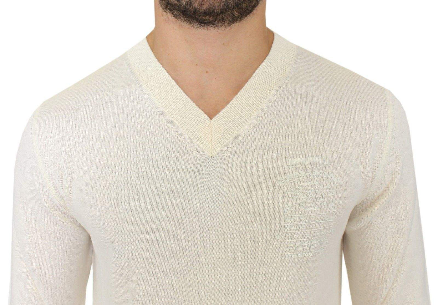 ERMANNO SCERVINO Men Off  Wool Blend V-neck Pullover Sweater #men, Catch, Ermanno Scervino, feed-agegroup-adult, feed-color-white, feed-gender-male, feed-size-IT46 | S, Gender_Men, IT46 | S, IT58 | XXL, Kogan, Sweaters - Men - Clothing, White at SEYMAYKA