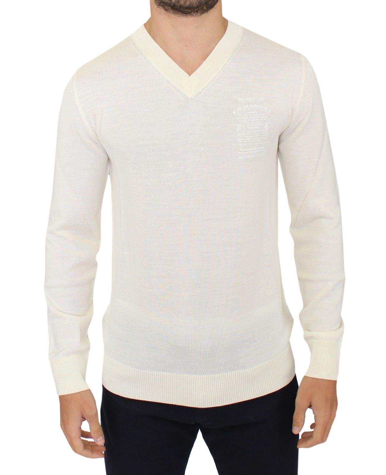 ERMANNO SCERVINO Men Off  Wool Blend V-neck Pullover Sweater #men, Catch, Ermanno Scervino, feed-agegroup-adult, feed-color-white, feed-gender-male, feed-size-IT46 | S, Gender_Men, IT46 | S, IT58 | XXL, Kogan, Sweaters - Men - Clothing, White at SEYMAYKA