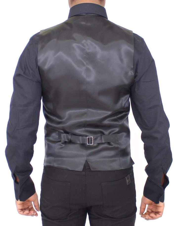 Dolce & Gabbana Gray Striped Wool Silk Dress Vest Gilet #men, Brand_Dolce & Gabbana, Catch, Dolce & Gabbana, feed-agegroup-adult, feed-color-gray, feed-gender-male, feed-size-IT44 | XS, feed-size-IT46 | S, Gender_Men, Gray, IT44 | XS, IT46 | S, Kogan, Men - New Arrivals, Vests - Men - Clothing at SEYMAYKA