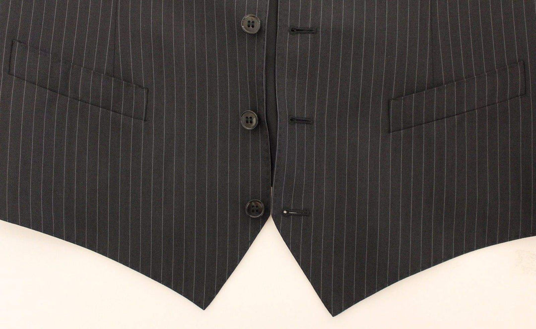 Dolce & Gabbana Gray Striped Wool Silk Dress Vest Gilet #men, Brand_Dolce & Gabbana, Catch, Dolce & Gabbana, feed-agegroup-adult, feed-color-gray, feed-gender-male, feed-size-IT44 | XS, feed-size-IT46 | S, Gender_Men, Gray, IT44 | XS, IT46 | S, Kogan, Men - New Arrivals, Vests - Men - Clothing at SEYMAYKA