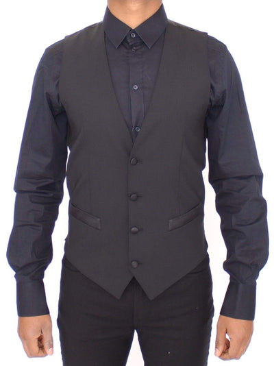 Dolce & Gabbana  Black Wool Silk Stretch Dress Vest Blazer #men, Black, Brand_Dolce & Gabbana, Catch, Dolce & Gabbana, feed-agegroup-adult, feed-color-black, feed-gender-male, feed-size-IT44 | XS, Gender_Men, IT44 | XS, Kogan, Men - New Arrivals, Vests - Men - Clothing at SEYMAYKA