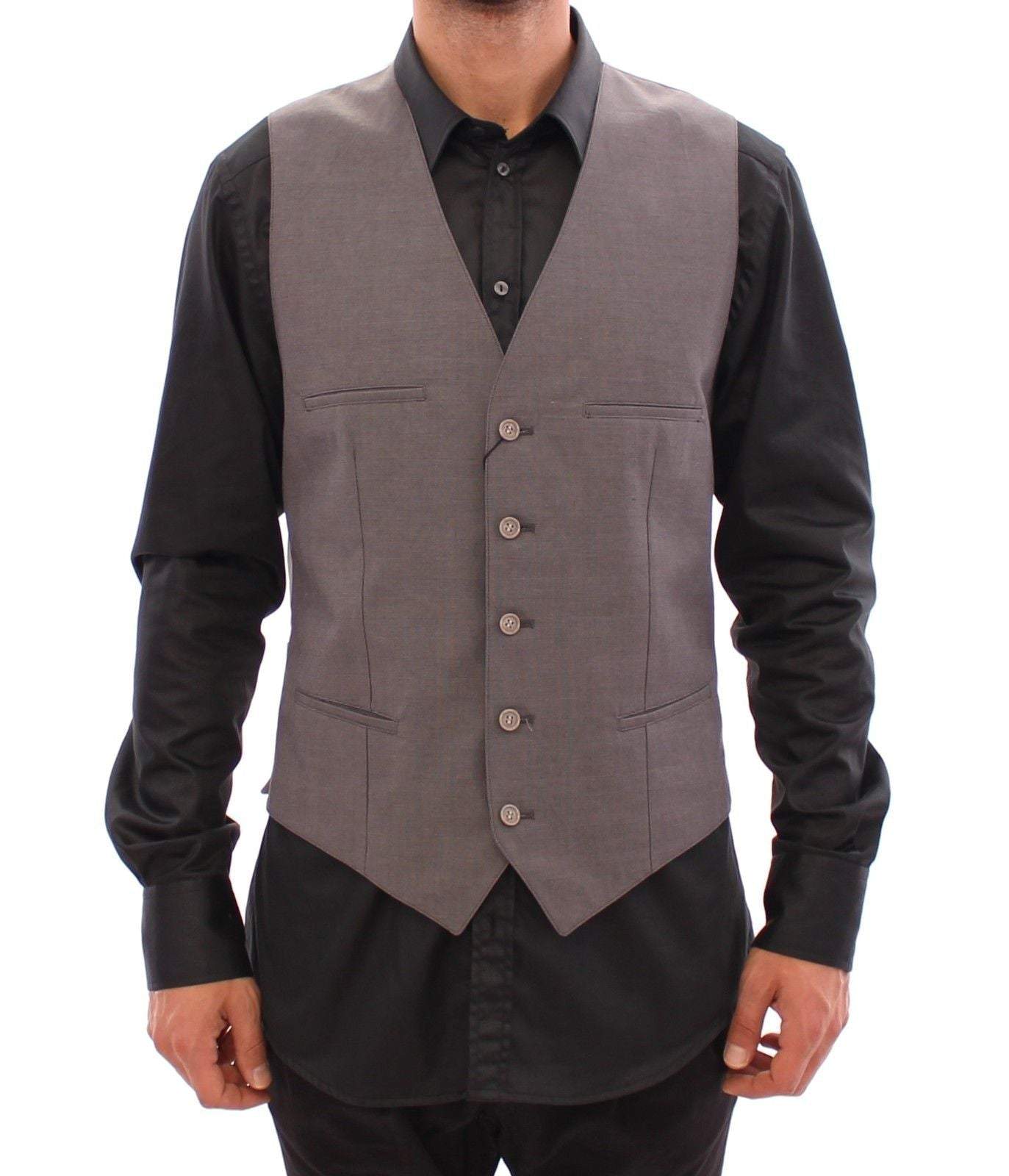 Dolce & Gabbana  Gray Cotton Slim Fit Button Front Dress Vest #men, 48 | M, Brand_Dolce & Gabbana, Catch, Dolce & Gabbana, feed-agegroup-adult, feed-color-gray, feed-gender-male, feed-size-48 | M, Gender_Men, Gray, Kogan, Men - New Arrivals, Vests - Men - Clothing at SEYMAYKA