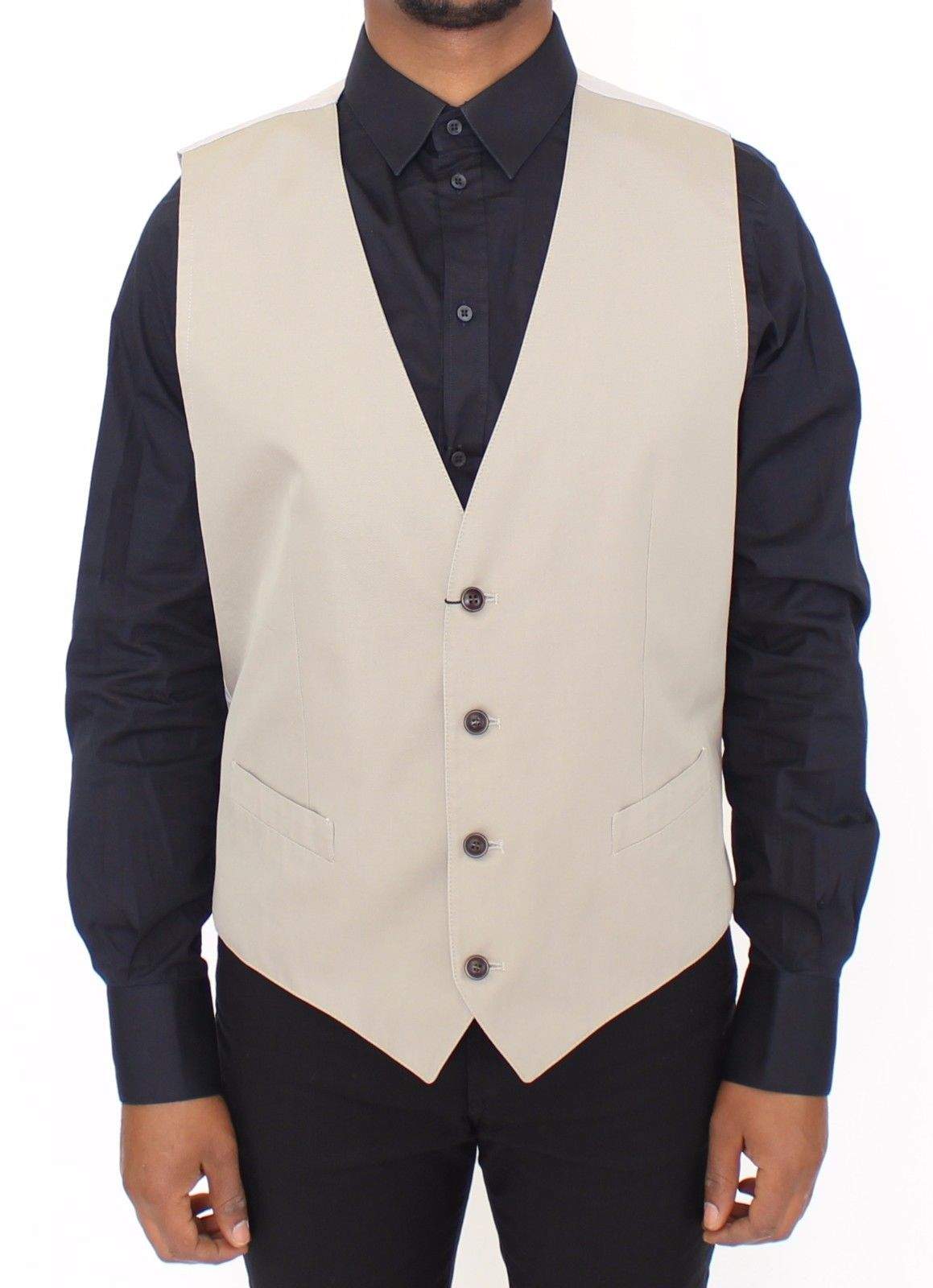 Dolce & Gabbana Beige Cotton Silk Blend Dress Vest Blazer #men, Beige, Dolce & Gabbana, feed-1, IT52 | XL, Men - New Arrivals, Vests - Men - Clothing at SEYMAYKA