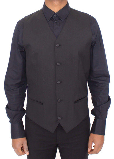 Dolce & Gabbana  Black Wool Silk Stretch Dress Vest Blazer #men, Black, Brand_Dolce & Gabbana, Catch, Dolce & Gabbana, feed-agegroup-adult, feed-color-black, feed-gender-male, feed-size-IT48 | M, Gender_Men, IT48 | M, Kogan, Men - New Arrivals, Vests - Men - Clothing at SEYMAYKA